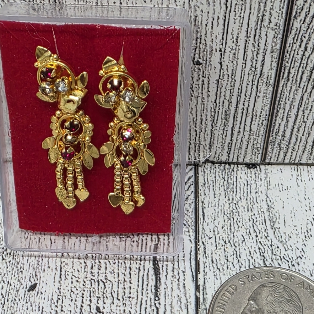 Bhoomi Elegant Gold and Red Dangle Earrings